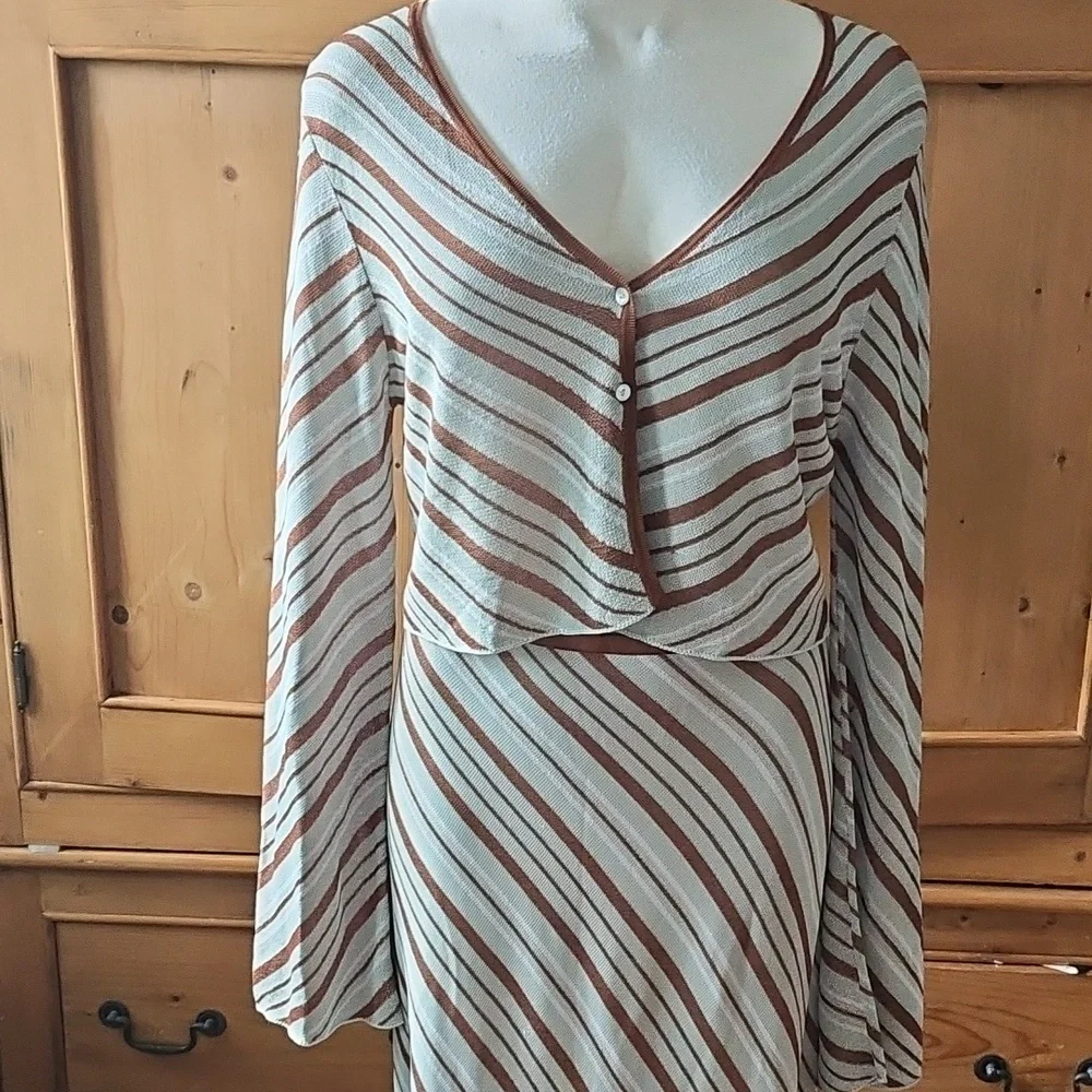 Zara Stripe Knit Top & Skirt Co Ord Set Size Large Green/ Brown - Picture 9 of 16